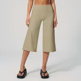 Warm Khaki Women's Brushed Yoga Workout Shorts High Waist Relaxed