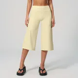Cream Yellow Women's Brushed Yoga Workout Shorts High Waist Relaxed