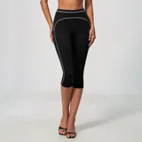 Jet Black Women's Fitted Running Yoga Shorts Capri Length Brushed