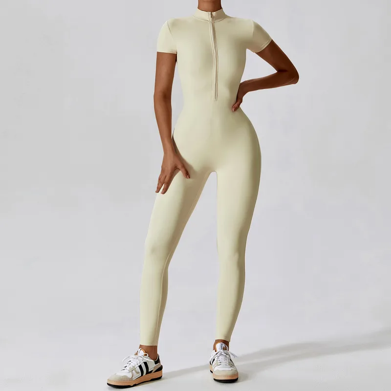 Women's Zip Short Sleeve Yoga Bodysuit