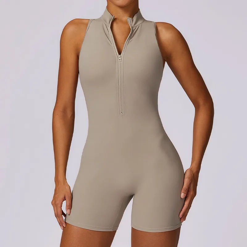 Women's Backless Zip Workout Bodysuit