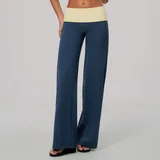 Teal Blue & Yellow Women's Wide Leg Stylish Yoga Leggings
