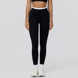 Jet Black Women's Fitted Color Block Workout Leggings