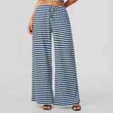 Royal Blue White Women's Long Pants Striped Yoga Leggings