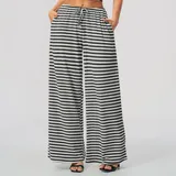 Ink White Women's Long Pants Striped Yoga Leggings