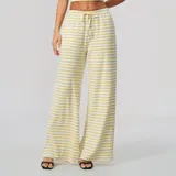 Mustard White Women's Long Pants Striped Yoga Leggings