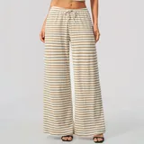 Khaki White Women's Long Pants Striped Yoga Leggings