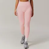 Peach Pink Women's Fitted Foldover Yoga Leggings