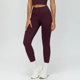 Plum Wine Red Women's Fitted Foldover Yoga Leggings