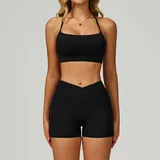 Jet Black Women's Backless Bare Feel Workout Set
