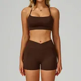 YS2030-3 · Coffee Coffee Women's Backless Bare Feel Workout Set