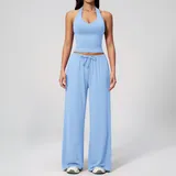 Bright Sky Blue Women's Brushed Strappy Workout Set