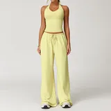 Light Yellow Women's Brushed Strappy Workout Set