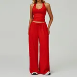 Red Women's Brushed Strappy Workout Set