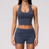 YS5529-2 · Navy Blue Navy Blue Women's Control Stand Collar Workout Set