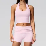 Falling Blossom Pink Women's Control Stand Collar Workout Set