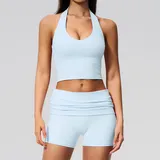 Azure Blue Women's Control Stand Collar Workout Set
