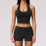 Jet Black Women's Control Stand Collar Workout Set