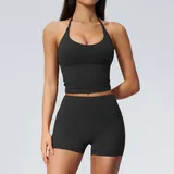 Jet Black Women's Quick Dry Padded Yoga Set