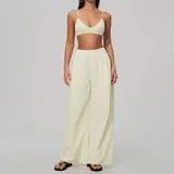 Cream Almond Women's Breathable V Neck Yoga Set