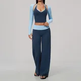 Slate Blue Clash High Waist Women's Yoga Activewear Set 3 Piece