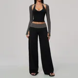 Meteor Black Grey Clash High Waist Women's Yoga Activewear Set 3 Piece