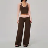 Tan Brown Pink Clash High Waist Women's Yoga Activewear Set 3 Piece