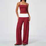 Pomegranate Red Women's Control Stand Collar Yoga Set