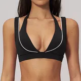 Jet Black Women's Backless Color Block Yoga Bra