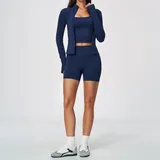 Ink Blue Women's Racerback Running Yoga Set 3 Piece Seamless