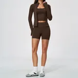 Ink Brown Women's Racerback Running Yoga Set 3 Piece Seamless